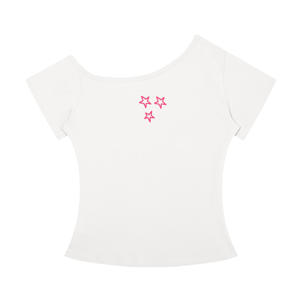 "Is It Even A Kiss?" Off-the-Shoulder Tee In Angel White