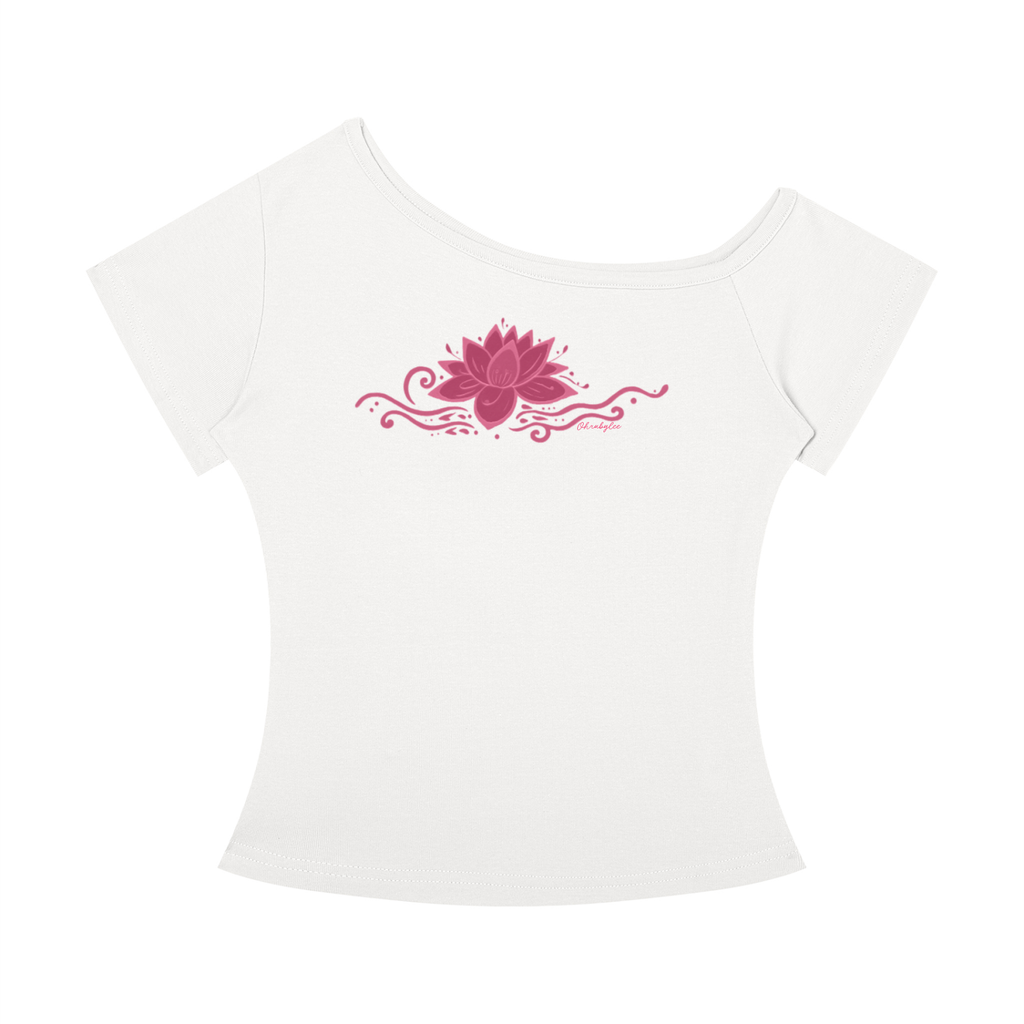 "Lotus Flower" Off-the-Shoulder Tee In Angel White