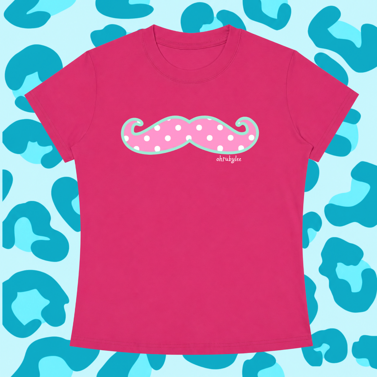 "Polka Dot Mustache" Tee in Hot AF Pink