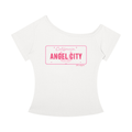 "Angel City" Off The Shoulder Tee In Angel White