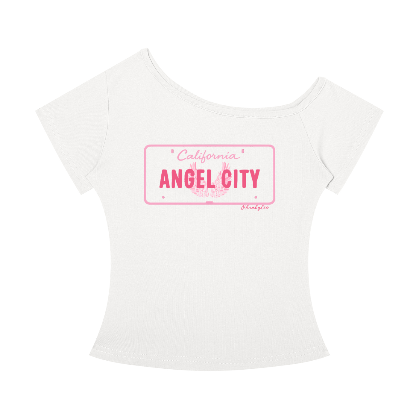 "Angel City" Off The Shoulder Tee In Angel White