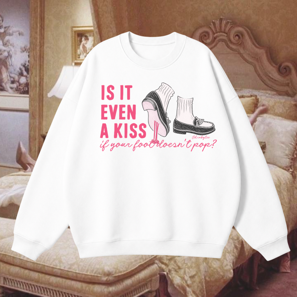 "Is It Even A Kiss?" Sweatshirt in Angel White