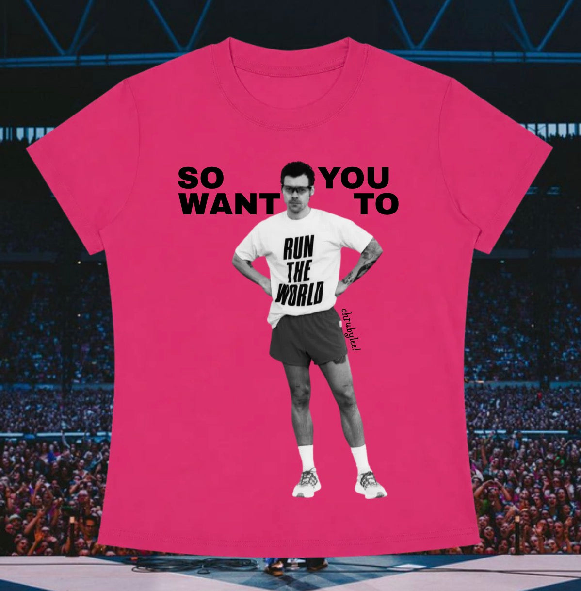 "Run The World" Baby Tee in Hot AF Pink