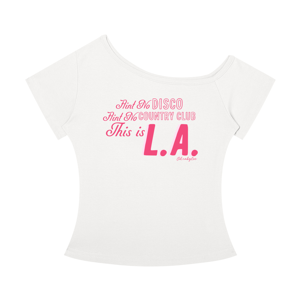 "This is LA" Off-the-Shoulder Tee In Angel White
