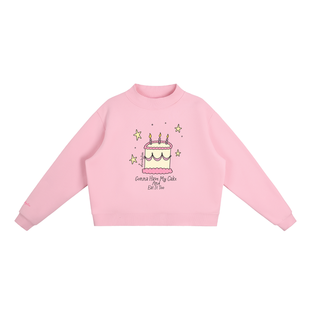 "Have My Cake And Eat It Too" Mock-Neck In Bubble Burst Pink